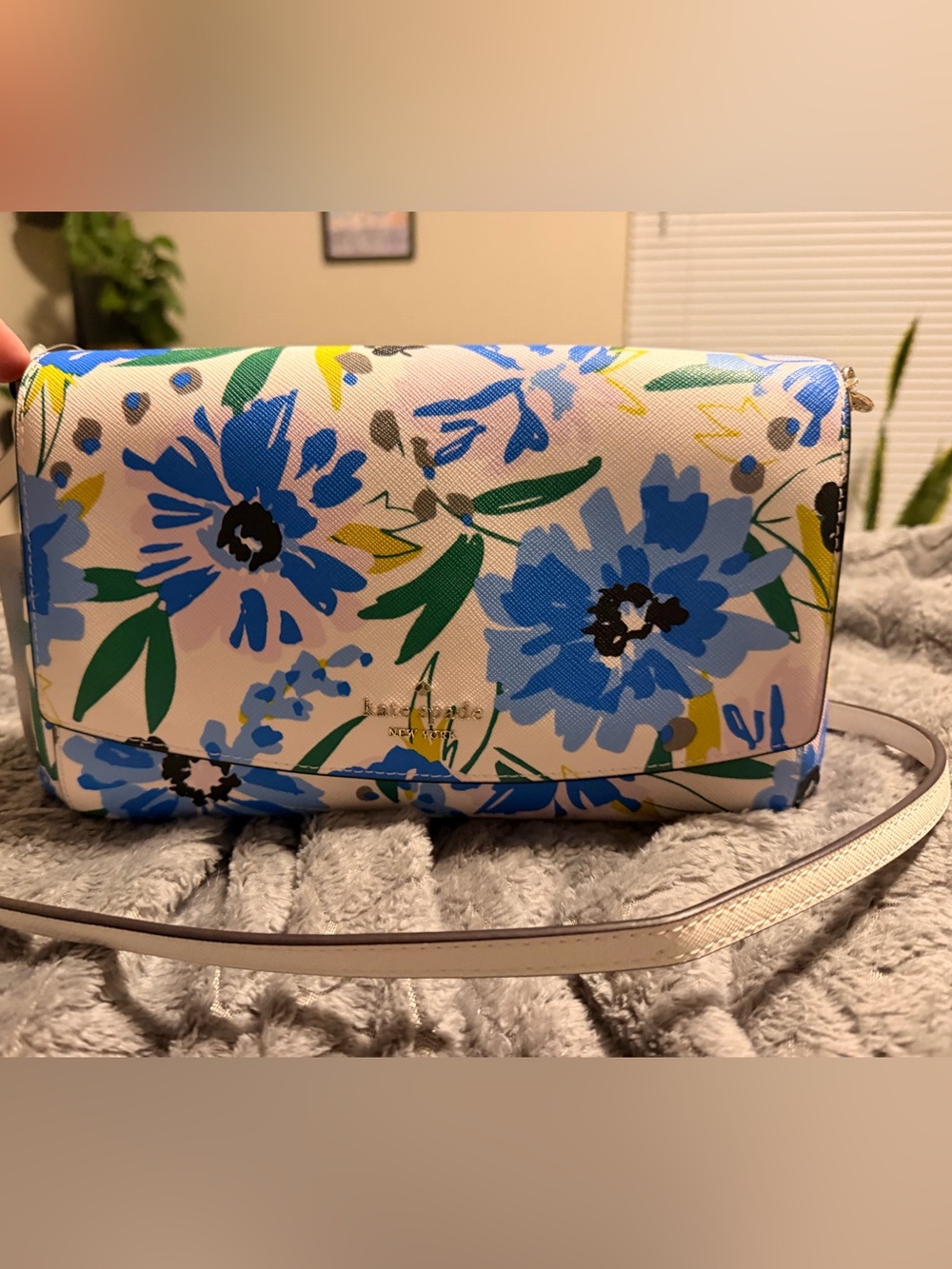kate spade Blue Floral Crossbody with Green Accents